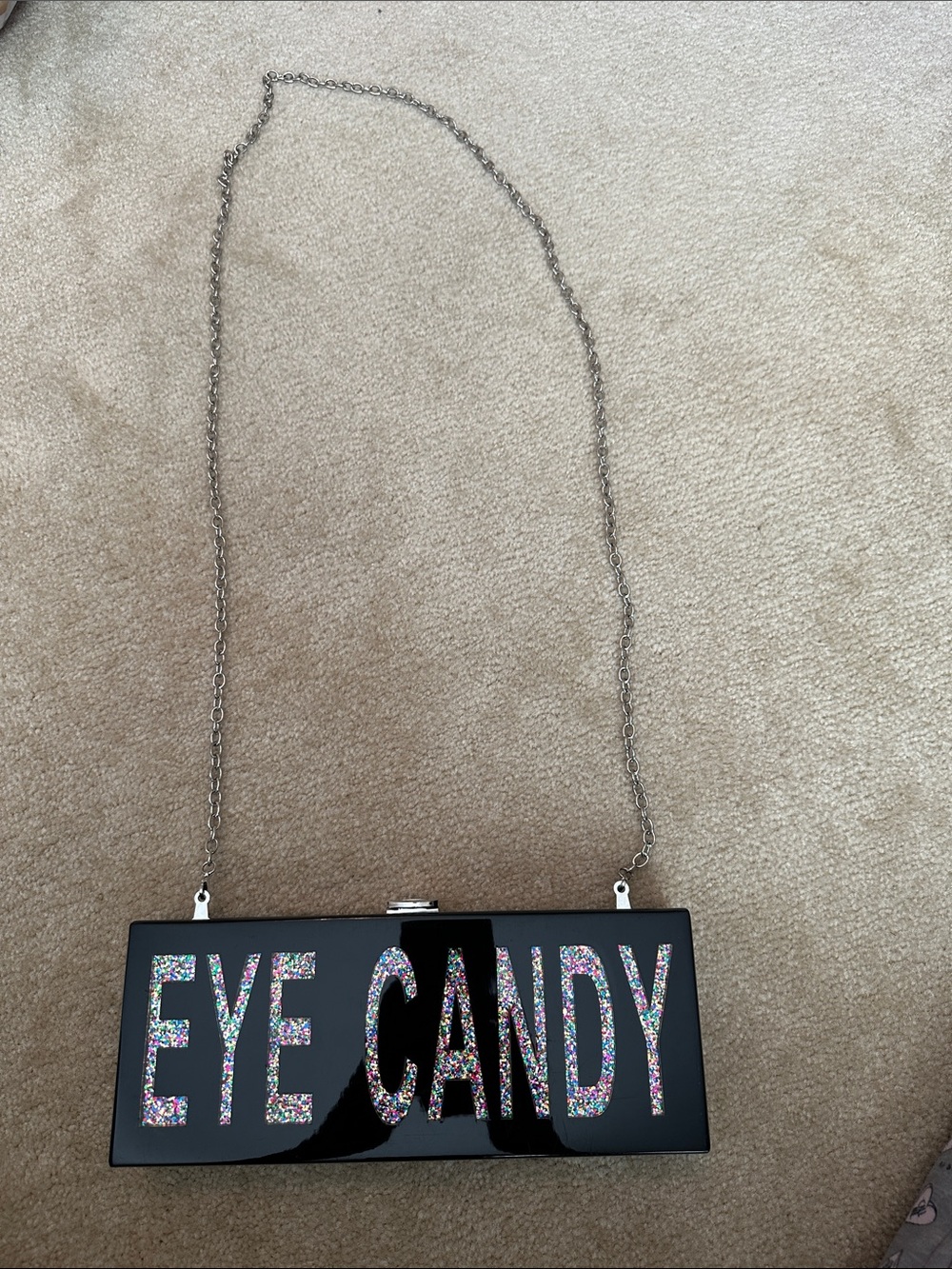 Nordstrom Black Box Clutch with Multicolor Glitter Lettering